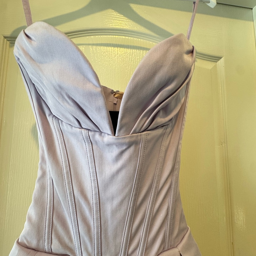House of CB Lavender Strapless Corset Pleated Midi Dress - Picture 7 of 17